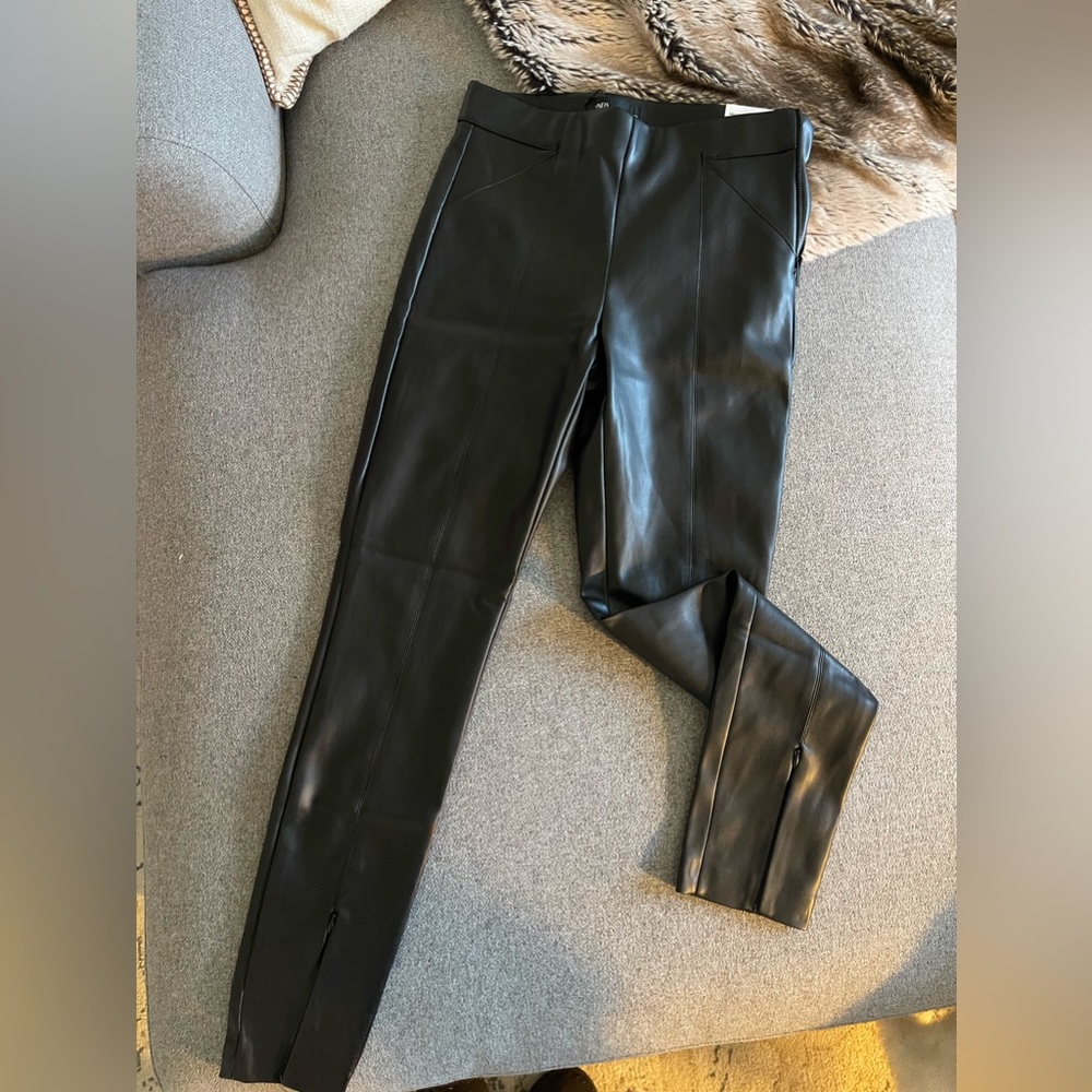 NWT Zara black mid-rise leather leggings